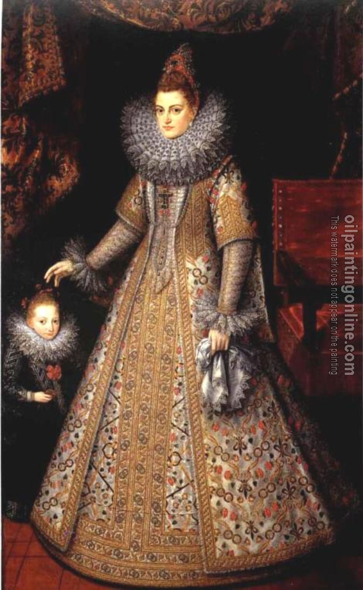 Pourbus, Frans the Younger - Portrait of Isabella Clara Eugenia of Austria with her Dwarf